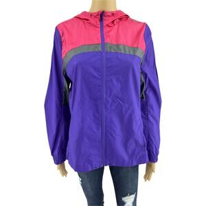 Reebok (L) Purple Pink Gray Color Block Hood Windbreaker Jacket Zip Up